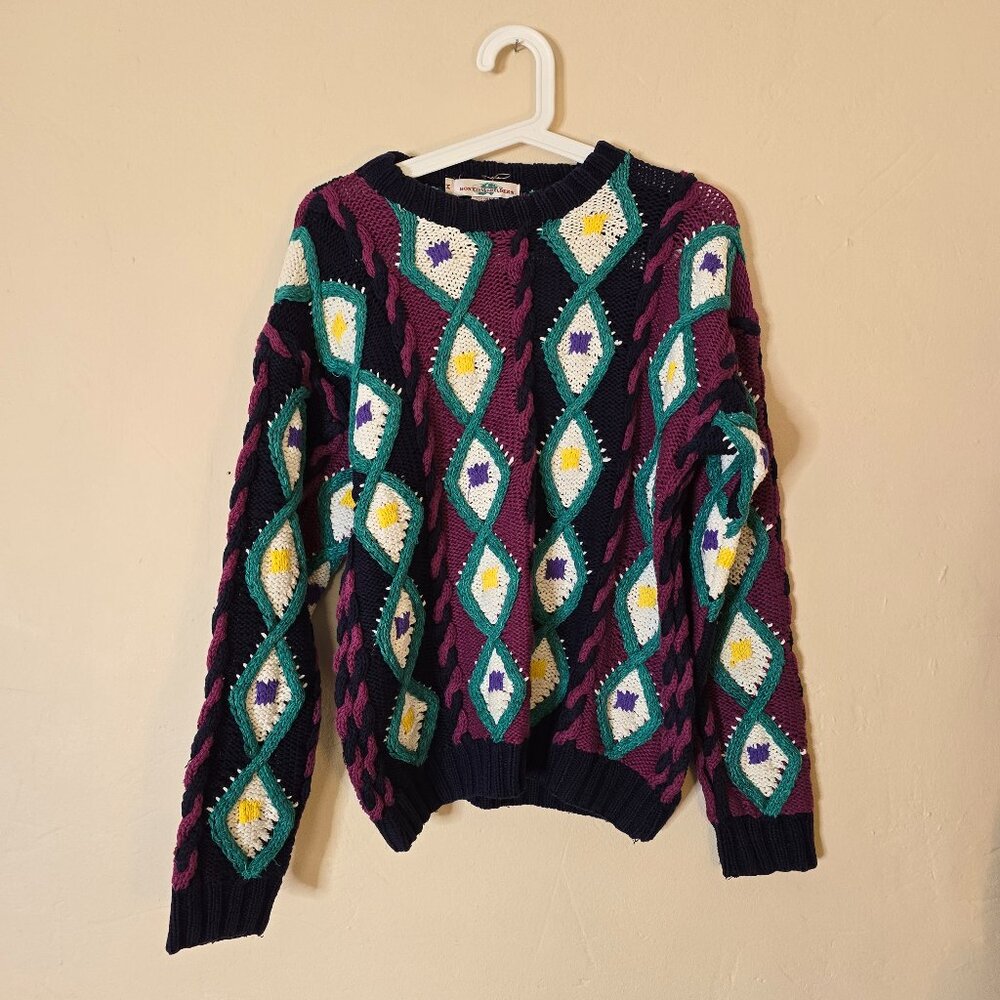 Vintage Boston Traders 100% cotton fishermans eclectic knit funky sweater - rare